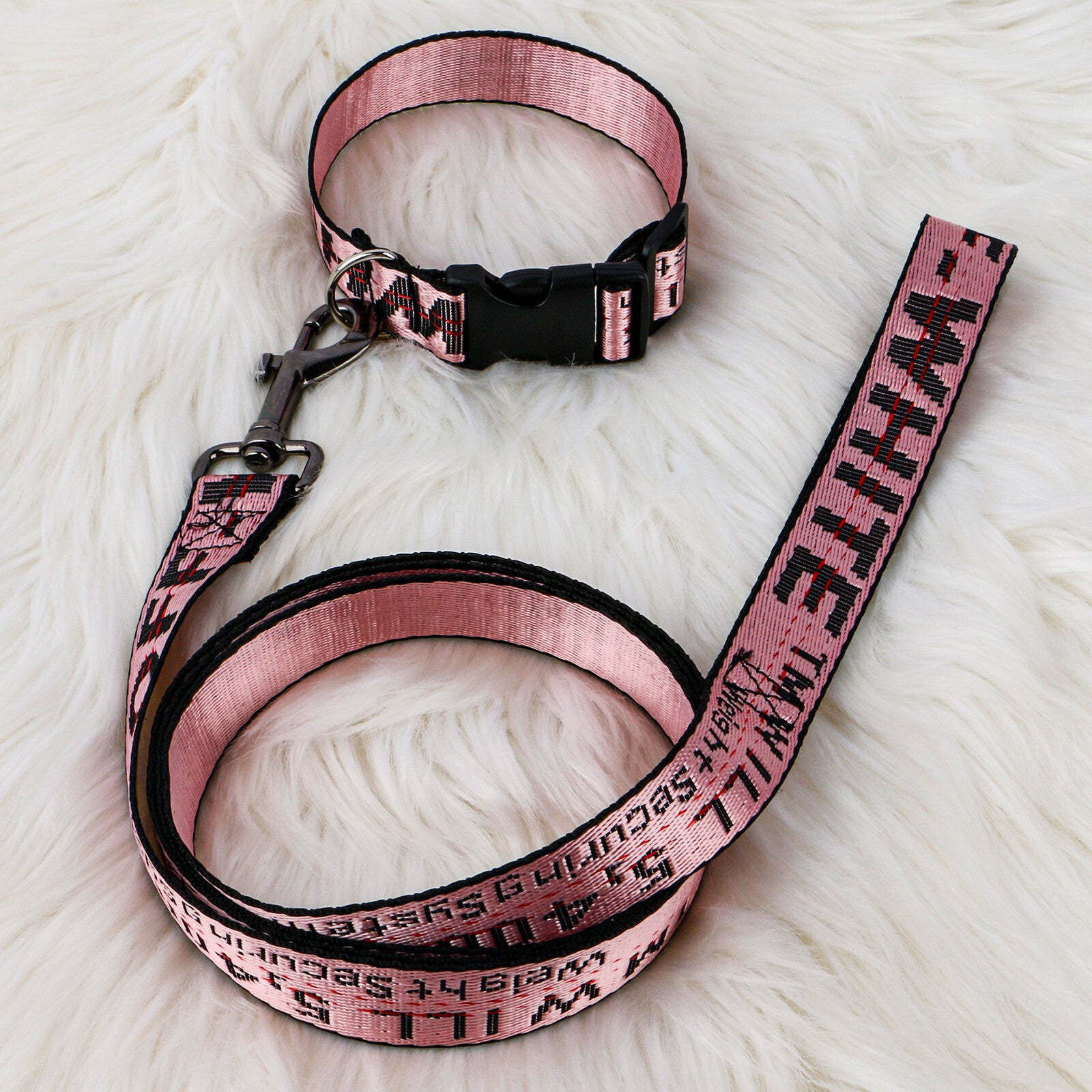 PINK OFF WHITE LEASH COLLAR HARNESS SET